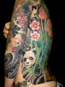 Panda And Flower Tattoo
